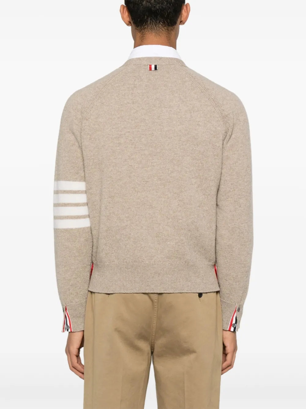 Thom Browne Shetland Wool 4-Bar Relaxed Fit V Neck Cardigan
