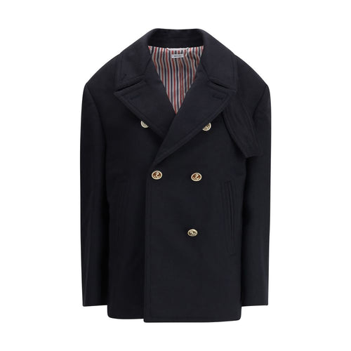 Thom Browne Blauer Stoffmantel