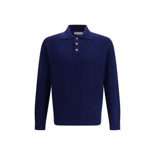 Brunello Cucinelli Blaues Kaschmir-Poloshirt