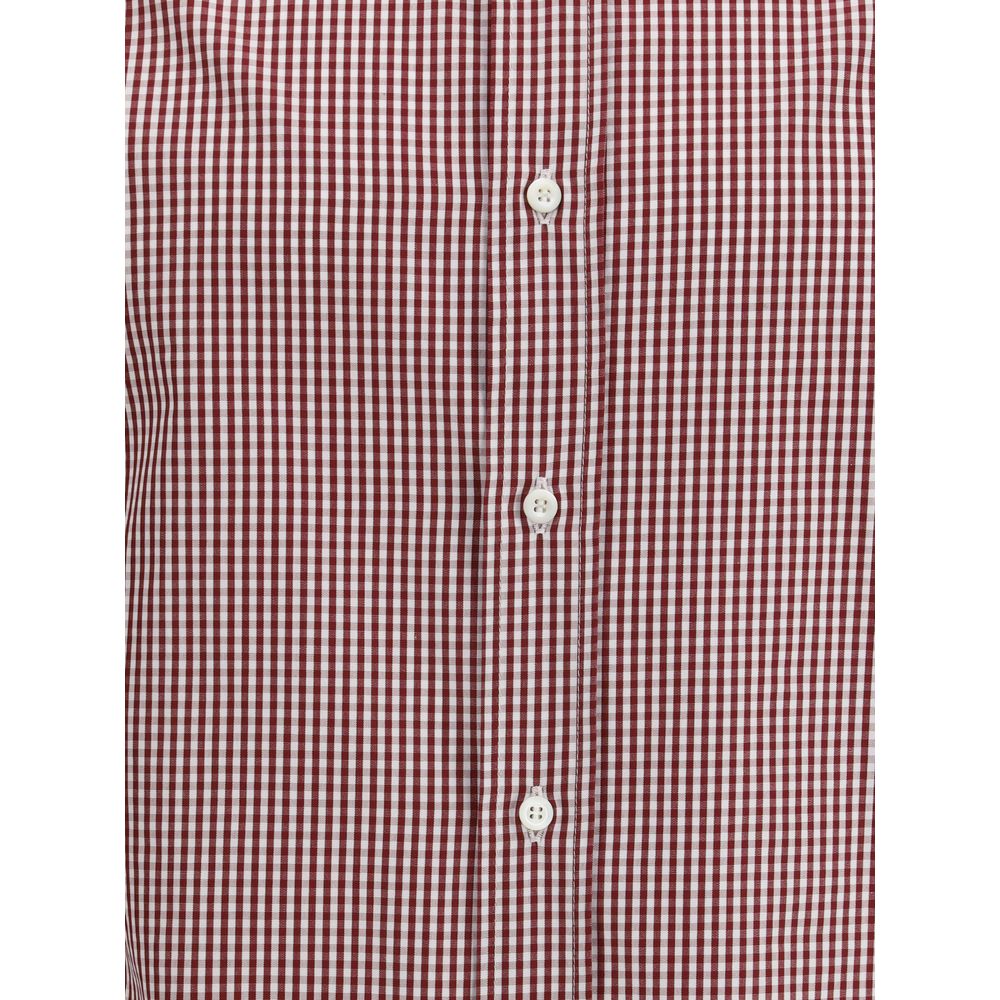 Brunello Cucinelli Checked Cotton Shirt in Red