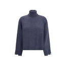 Brunello Cucinelli Blauer Woll-Rollkragenpullover aus Fleece