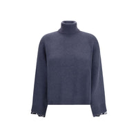Brunello Cucinelli Blauer Woll-Rollkragenpullover aus Fleece