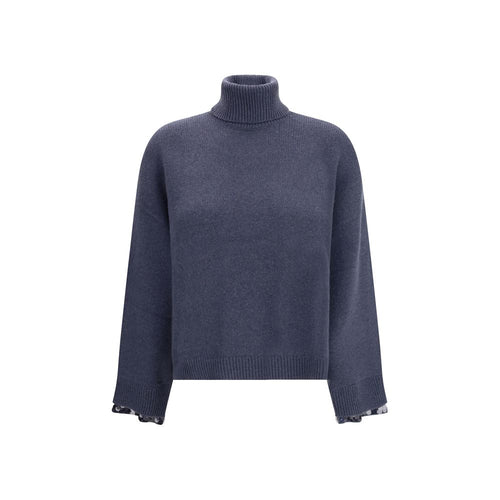 Brunello Cucinelli Blauer Woll-Rollkragenpullover aus Fleece