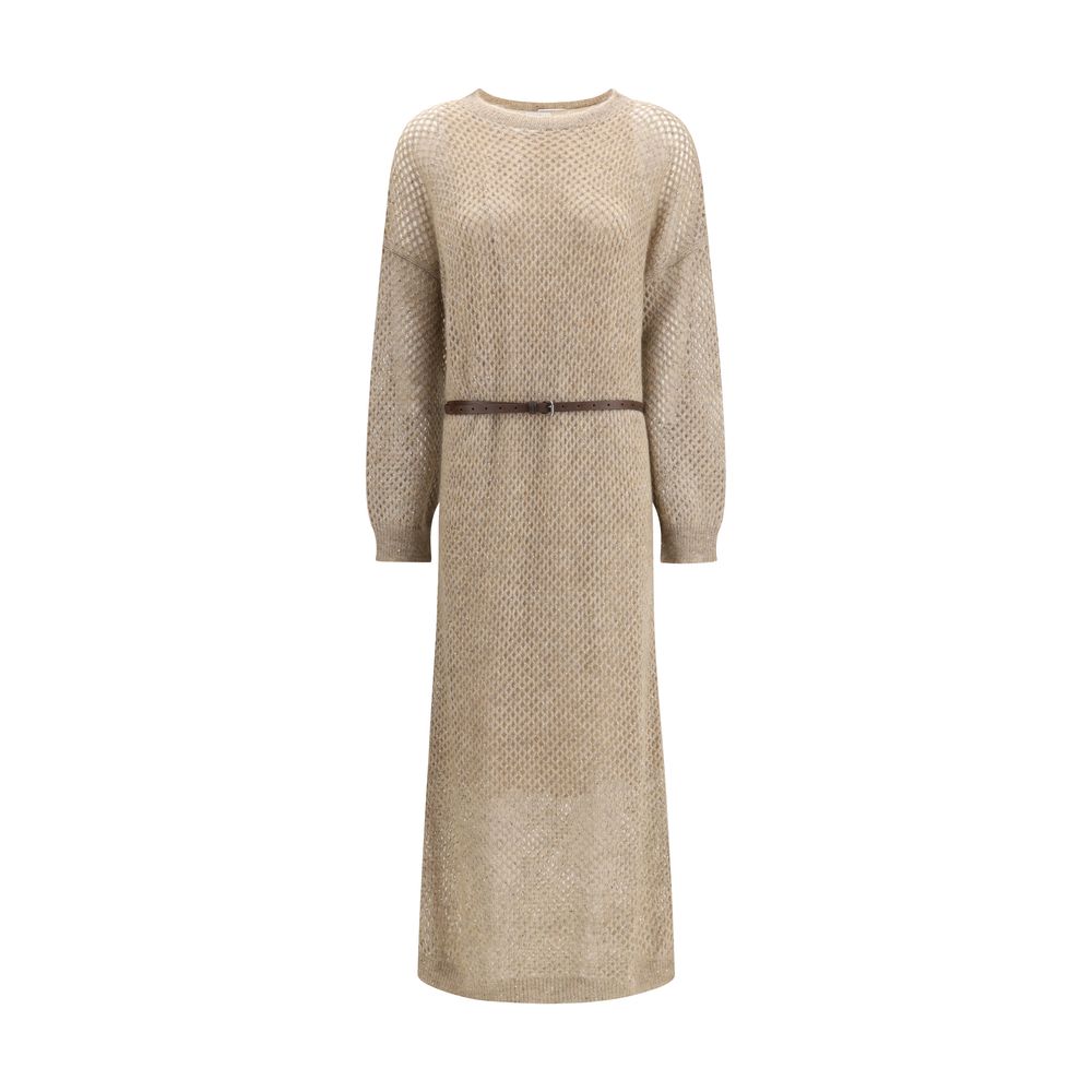 Brunello Cucinelli Beigefarbenes Mohair-Kleid im Casual-Look