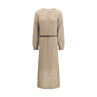 Brunello Cucinelli Beigefarbenes Mohair-Kleid im Casual-Look