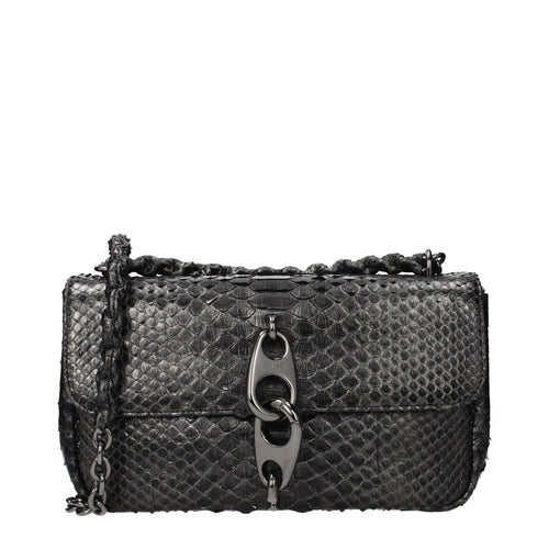 Tom Ford Silbergraue Schultertasche aus Pythonleder