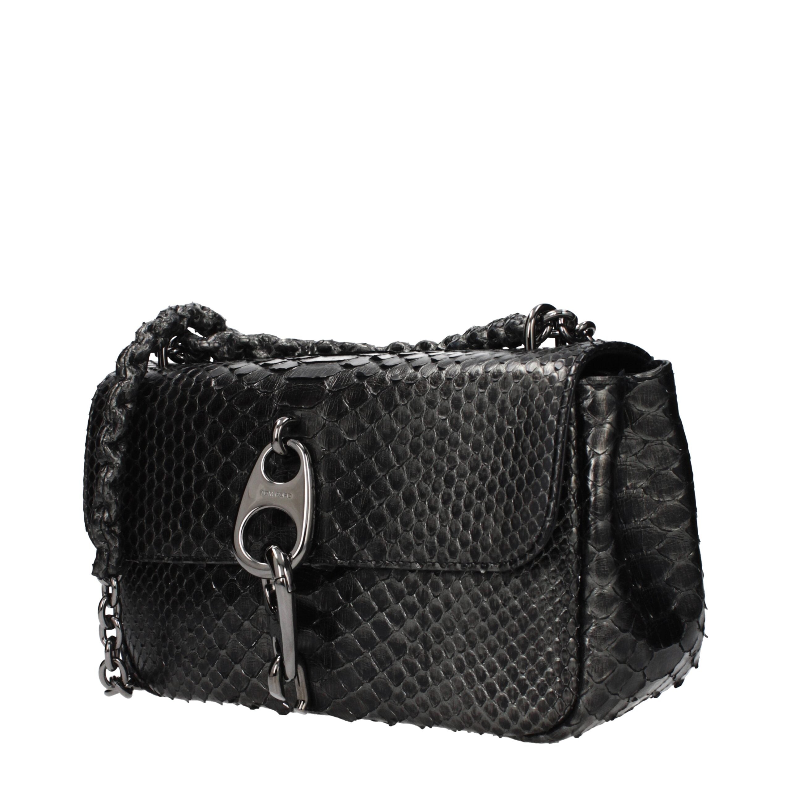 Tom Ford Silbergraue Schultertasche aus Pythonleder